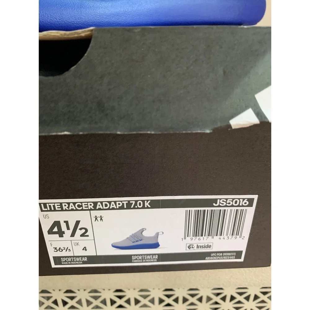 Adidas Lite Racer Adapt 7.0 K Sneakers JS5016 Grey Blue Size 4.5 Youth NEW W/Box